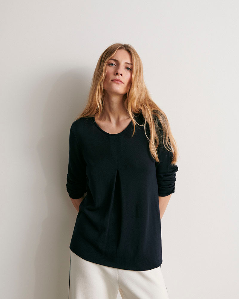 pull col rond en jersey bleu marine made in france