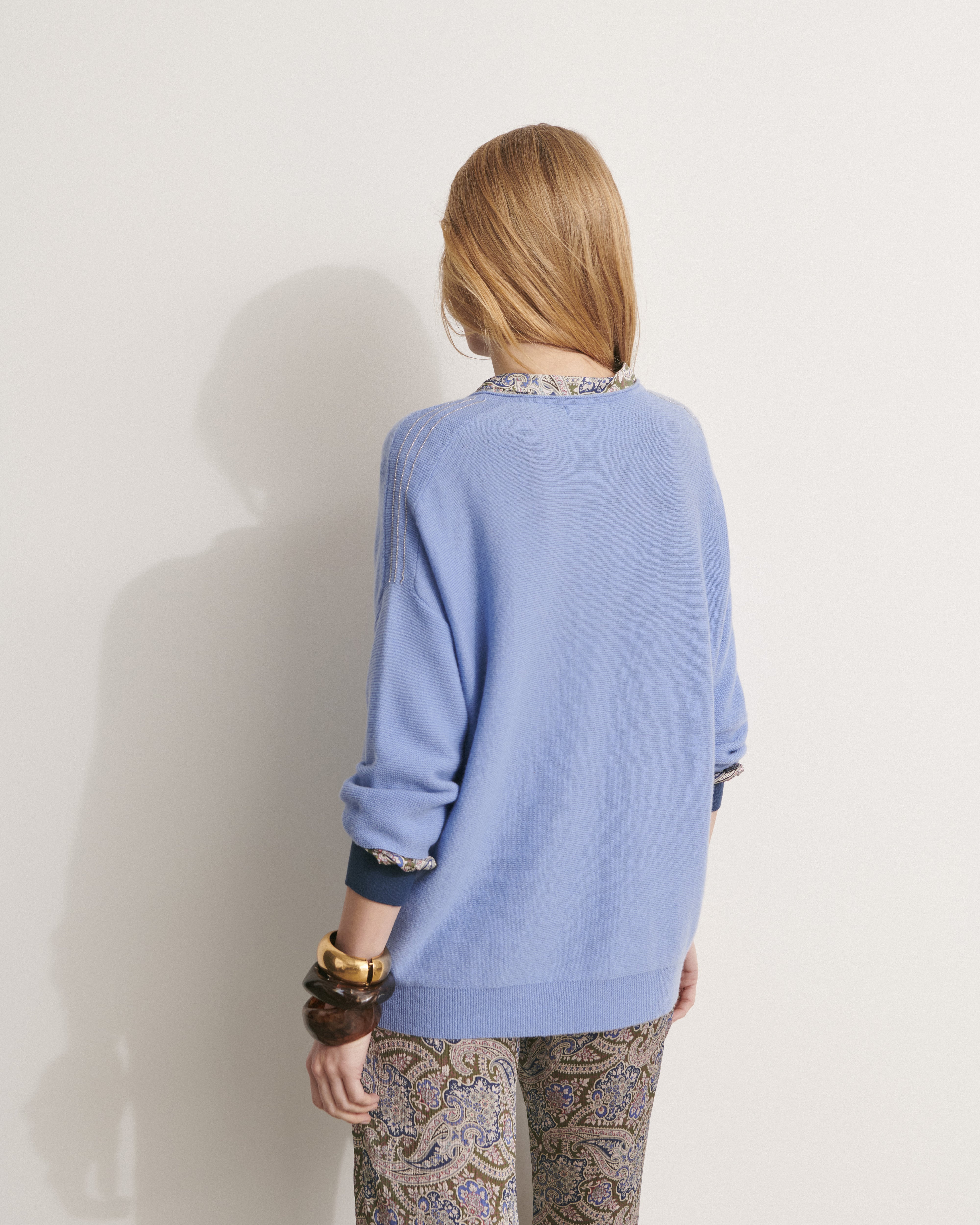 pull oversize en maille point mousse bleu ciel