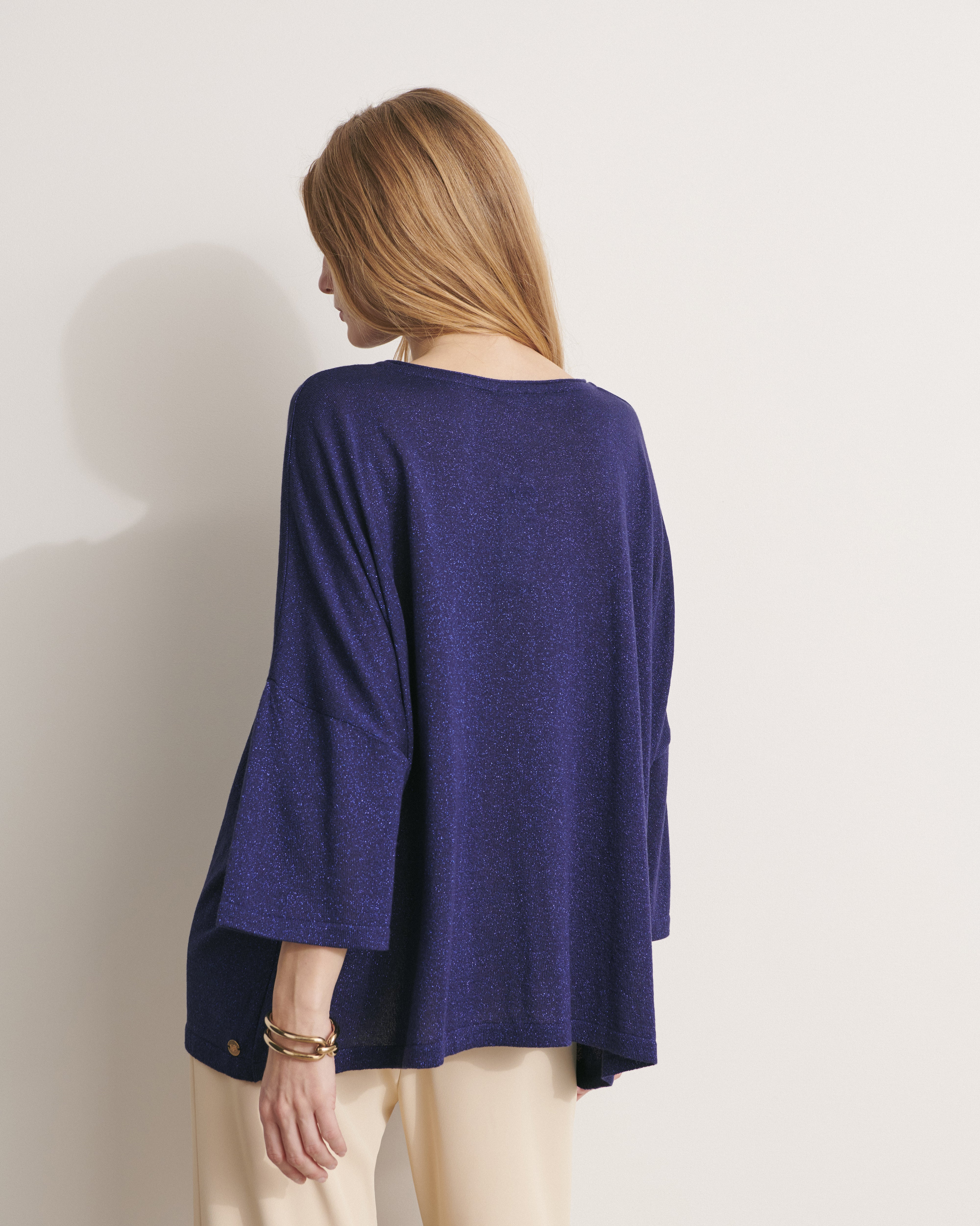 pull oversize en maille irisée bleu