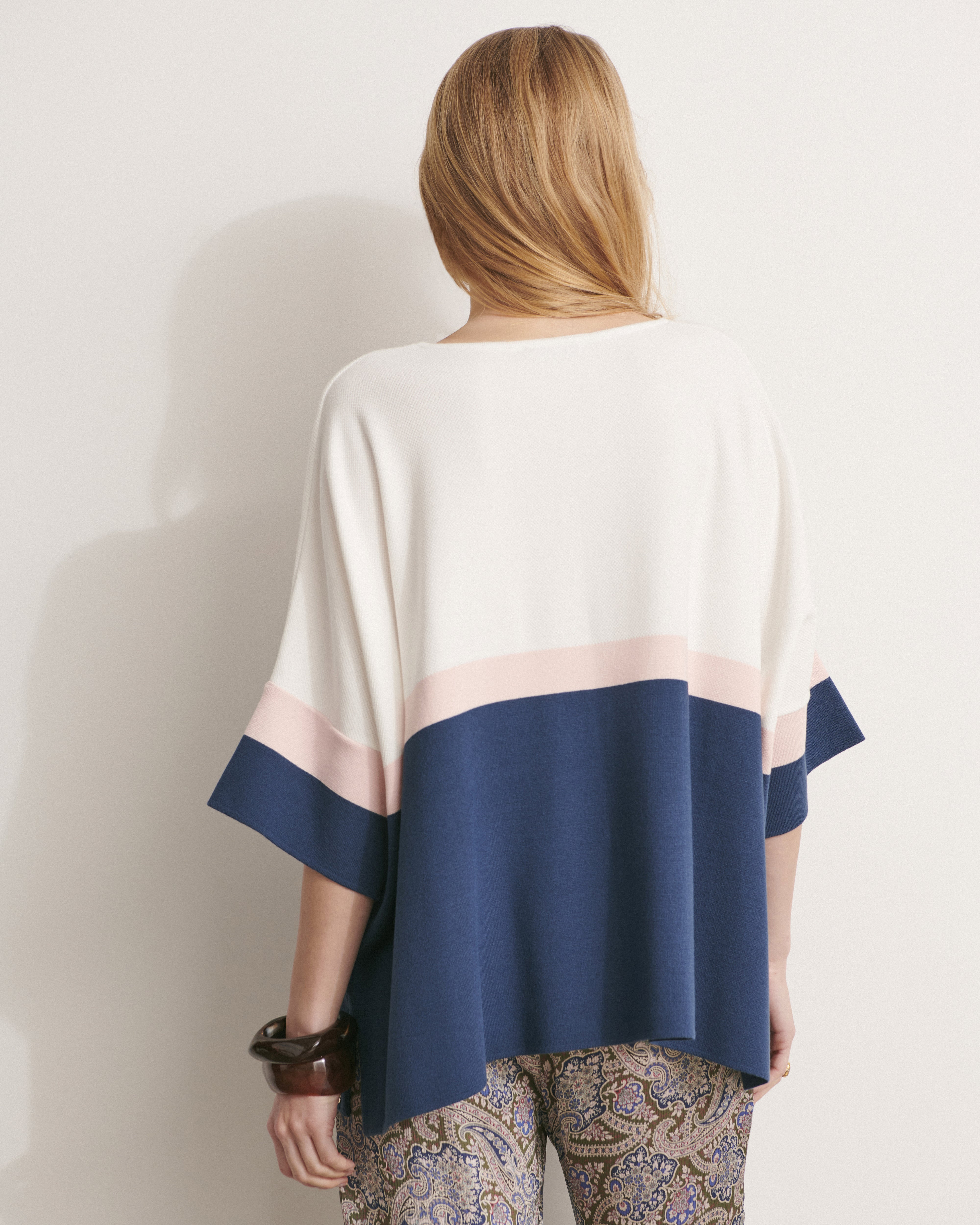 pull poncho en maille tricolore