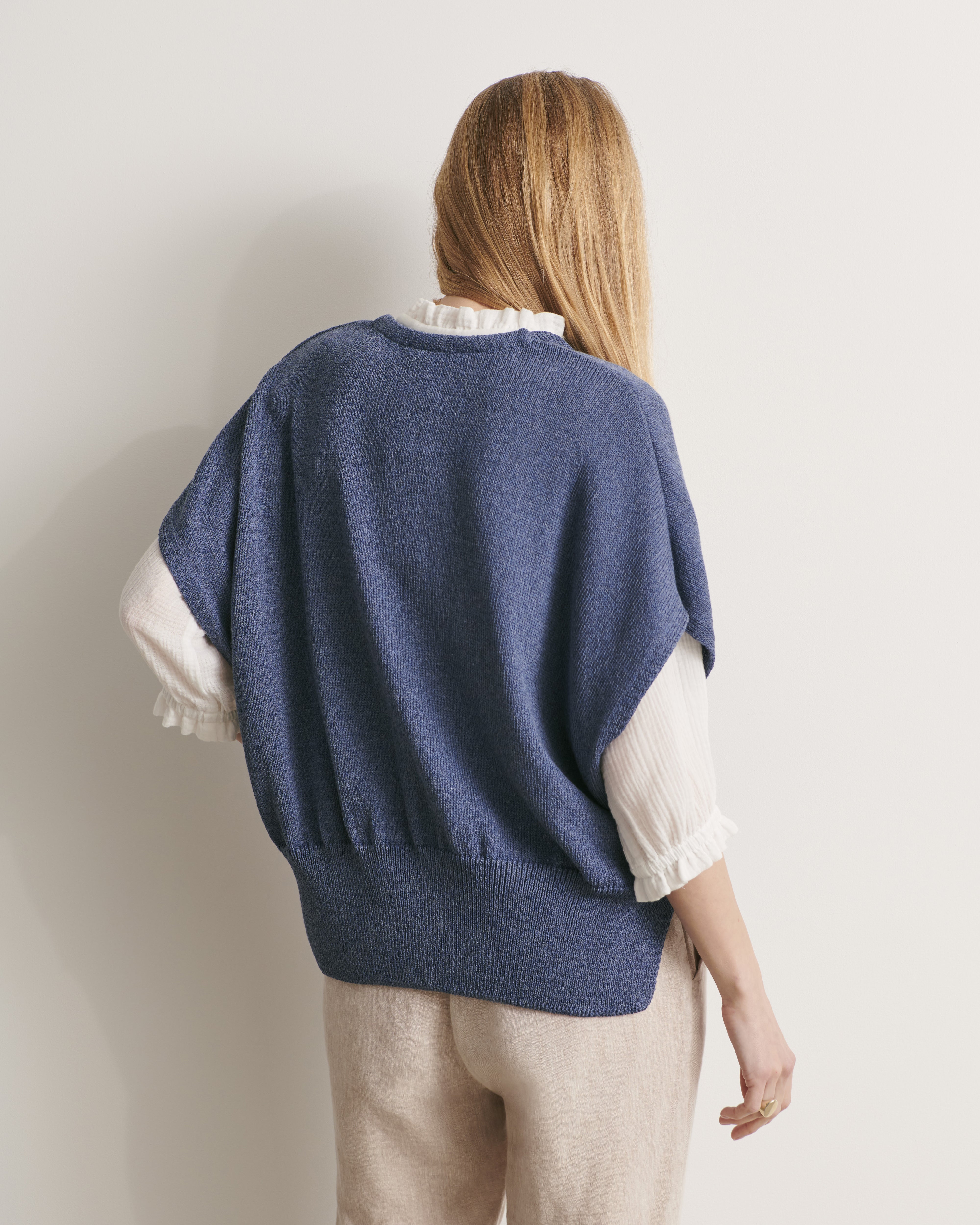 pull kimono en maille irisée bleu