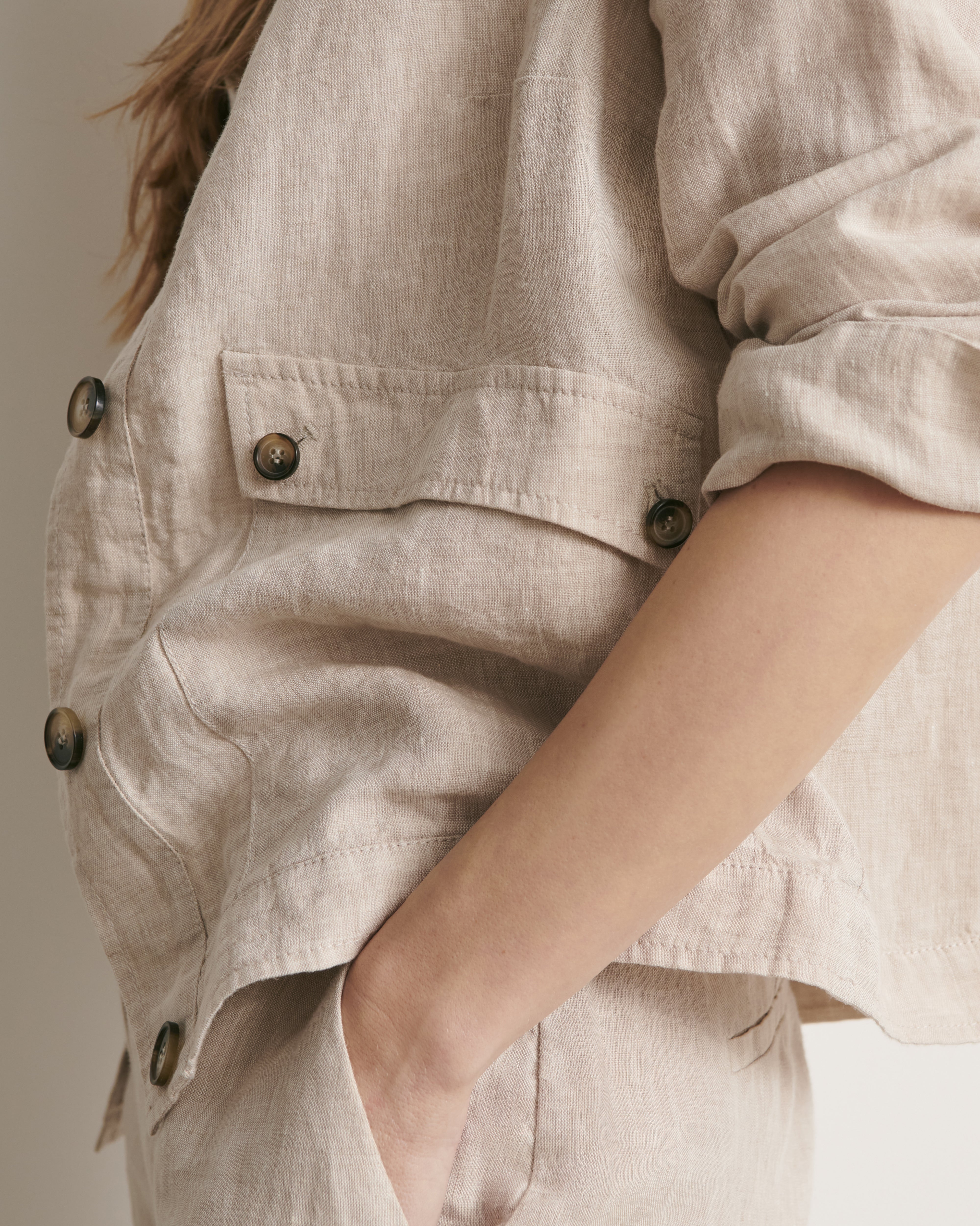 veste courte beige en lin et coton 