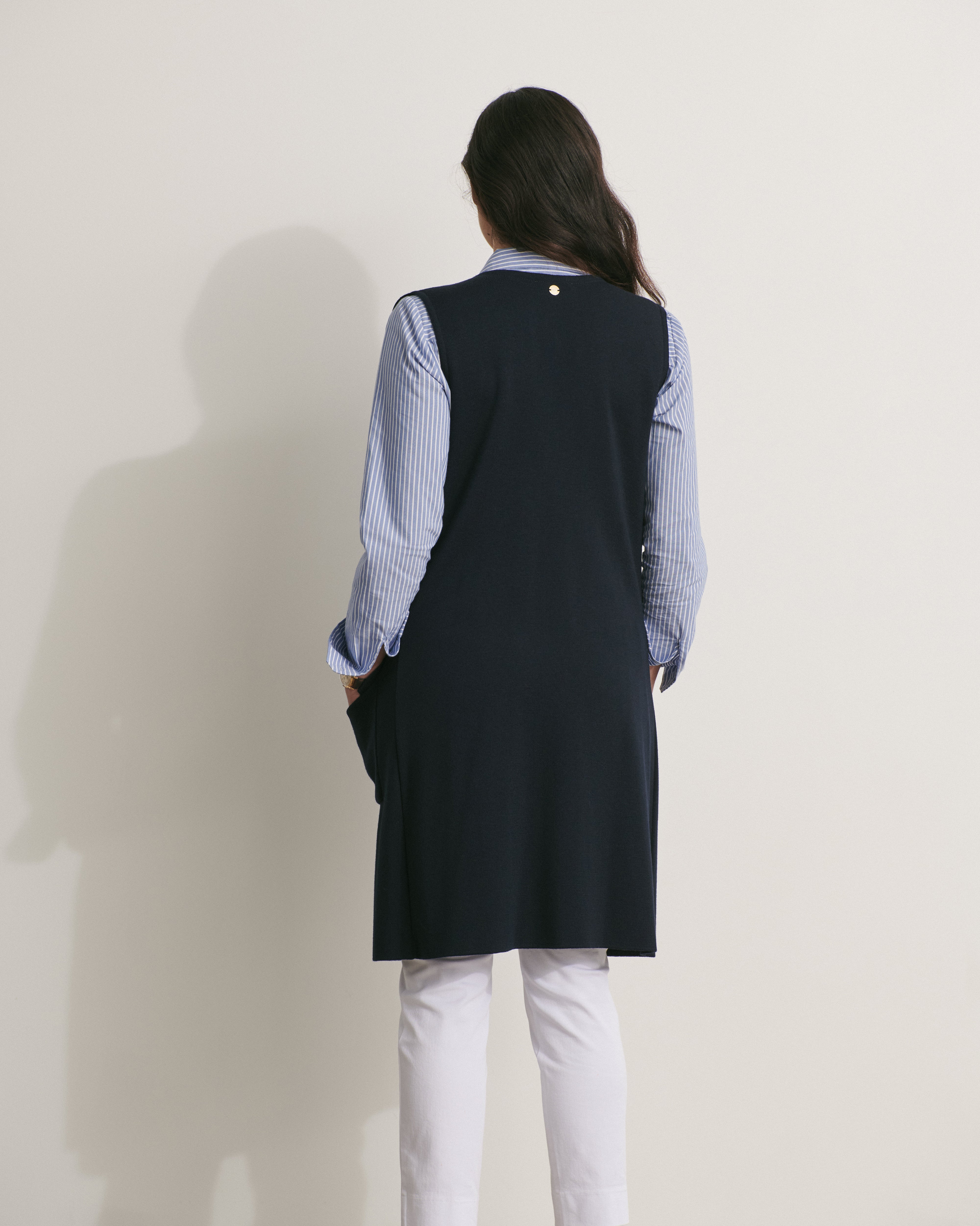 veste longue sans manches en maille milano bleu marine