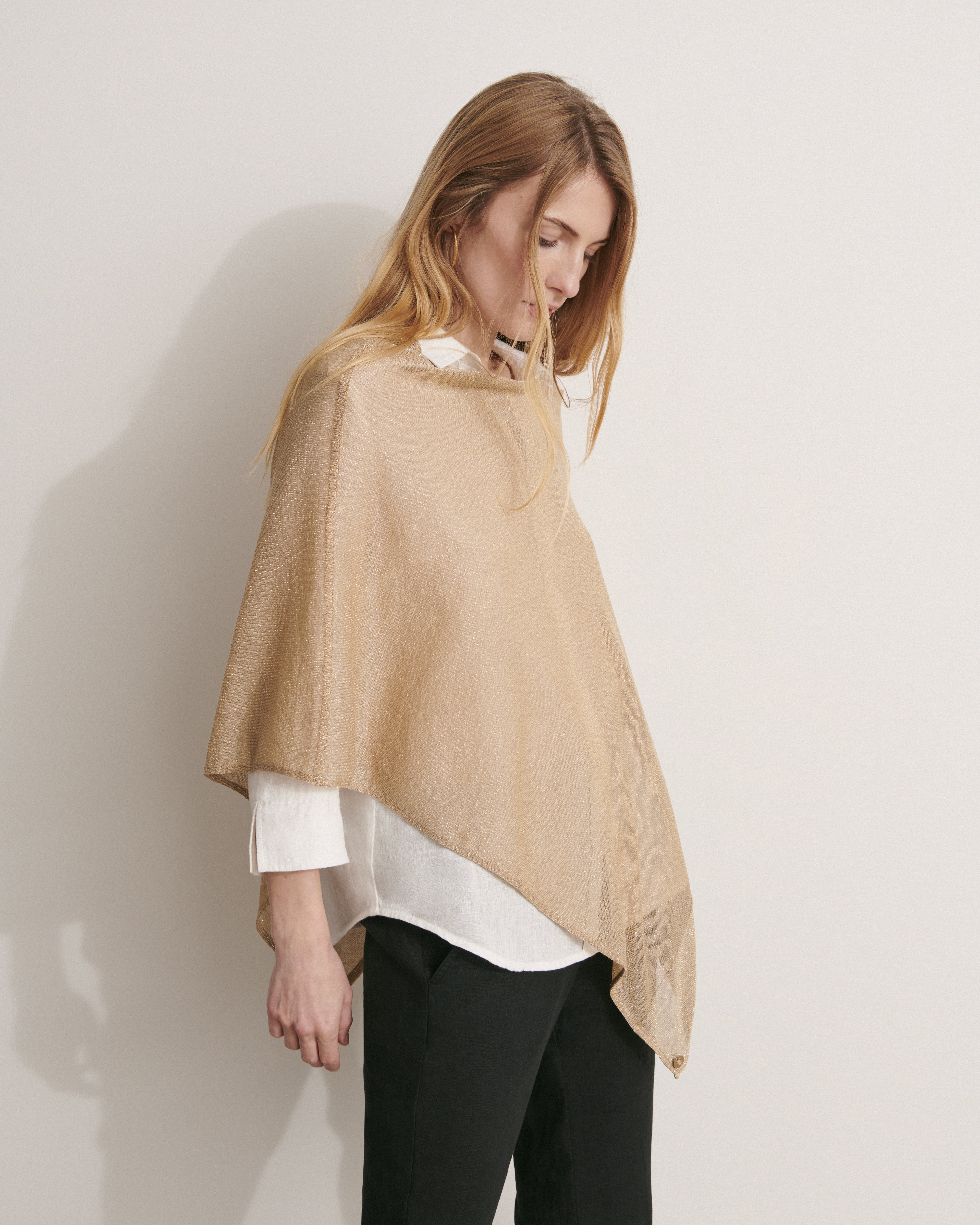 cape en maille jersey irisée beige champagne