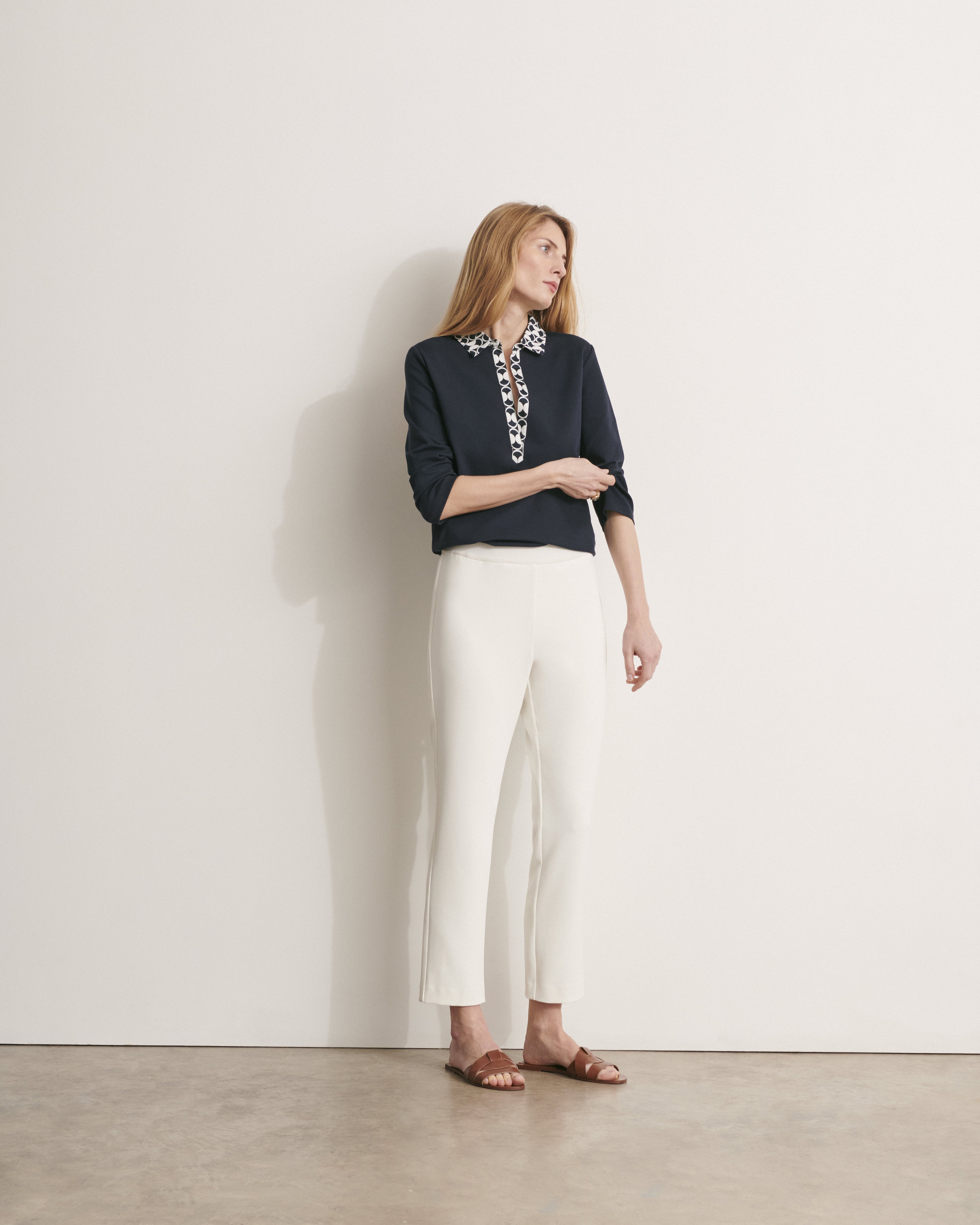 pantalon droit blanc stretch