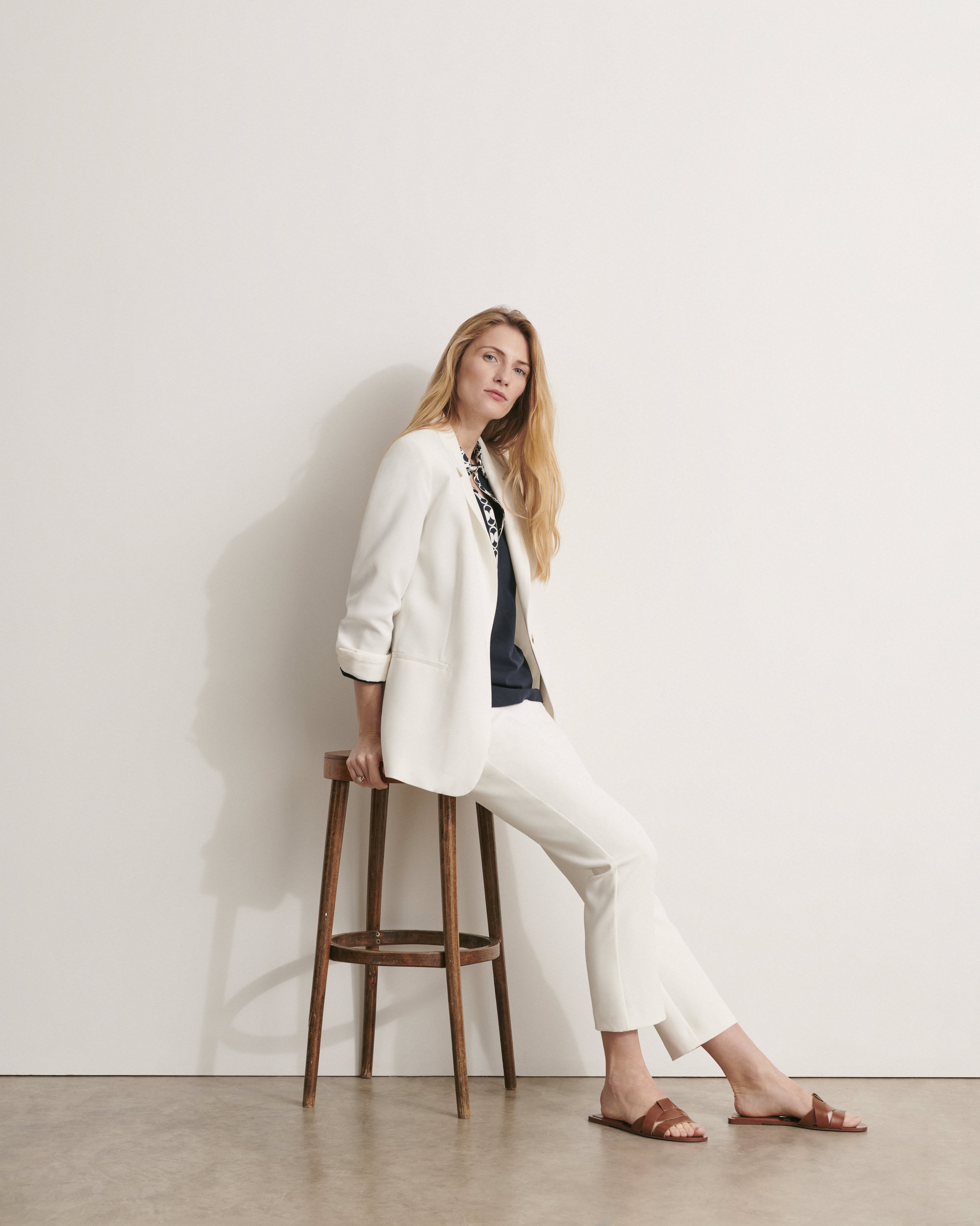 pantalon droit blanc stretch