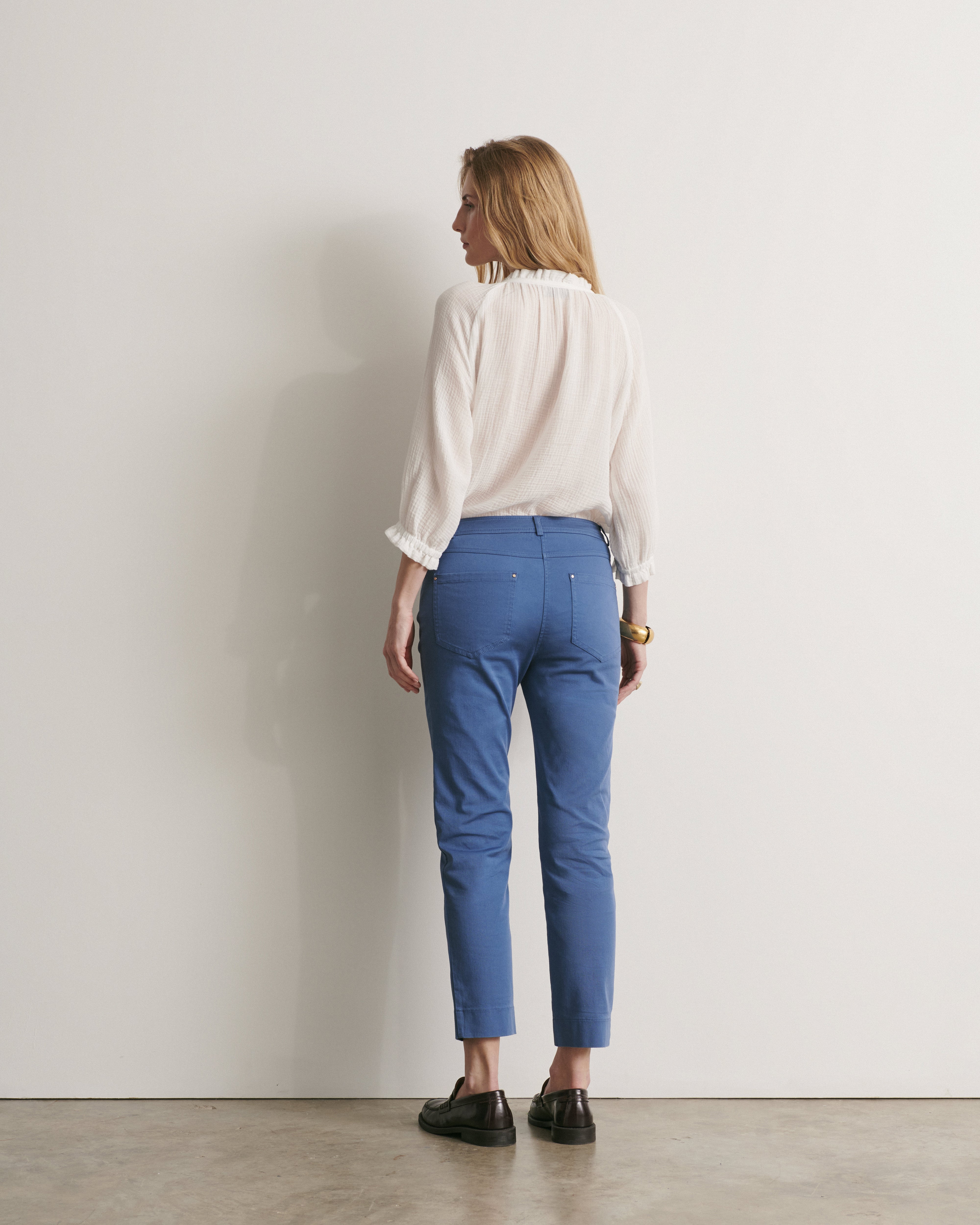 pantalon 7/8 en coton stretch bleu