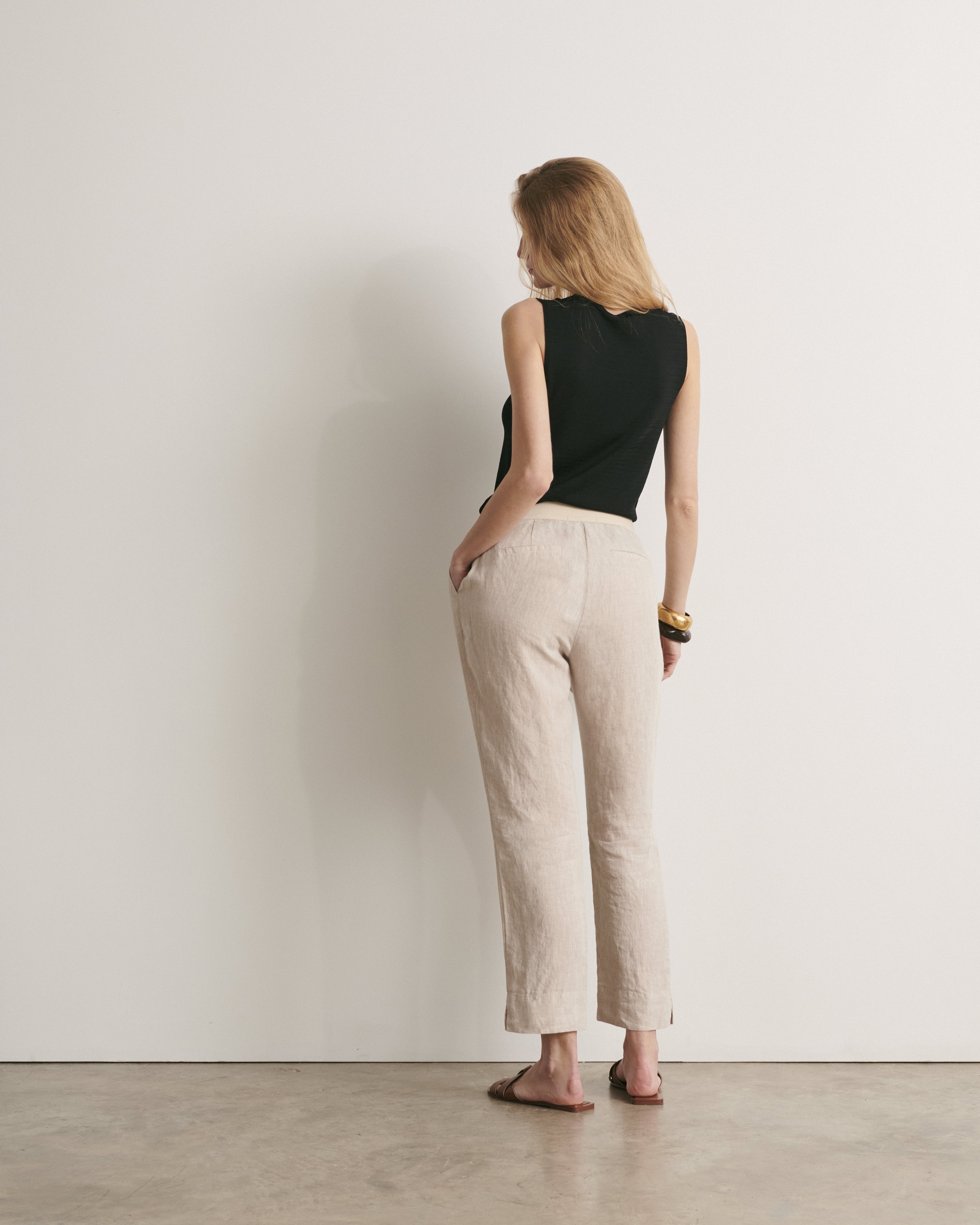 pantalon en lin beige