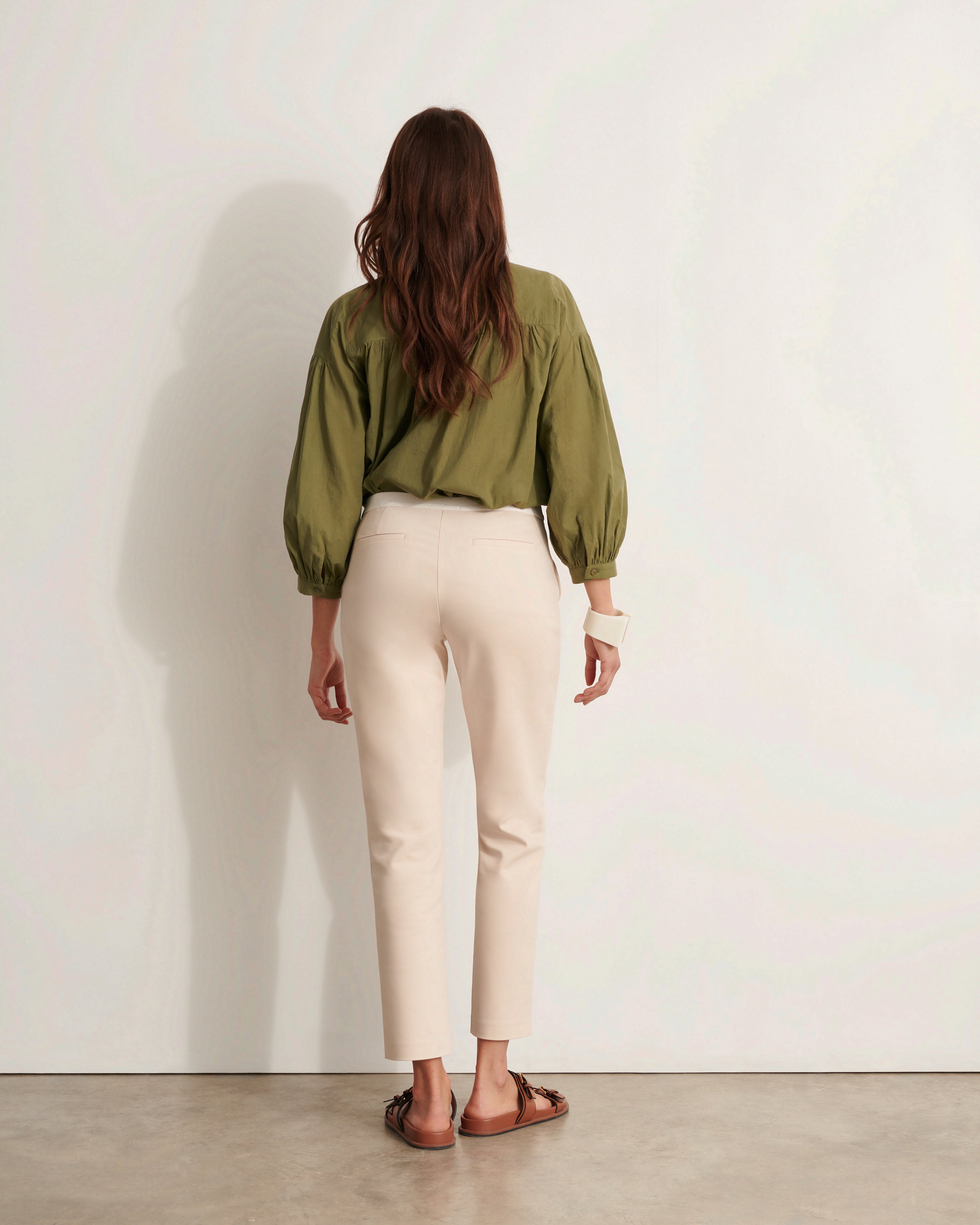 pantalon droit en coton stretch beige