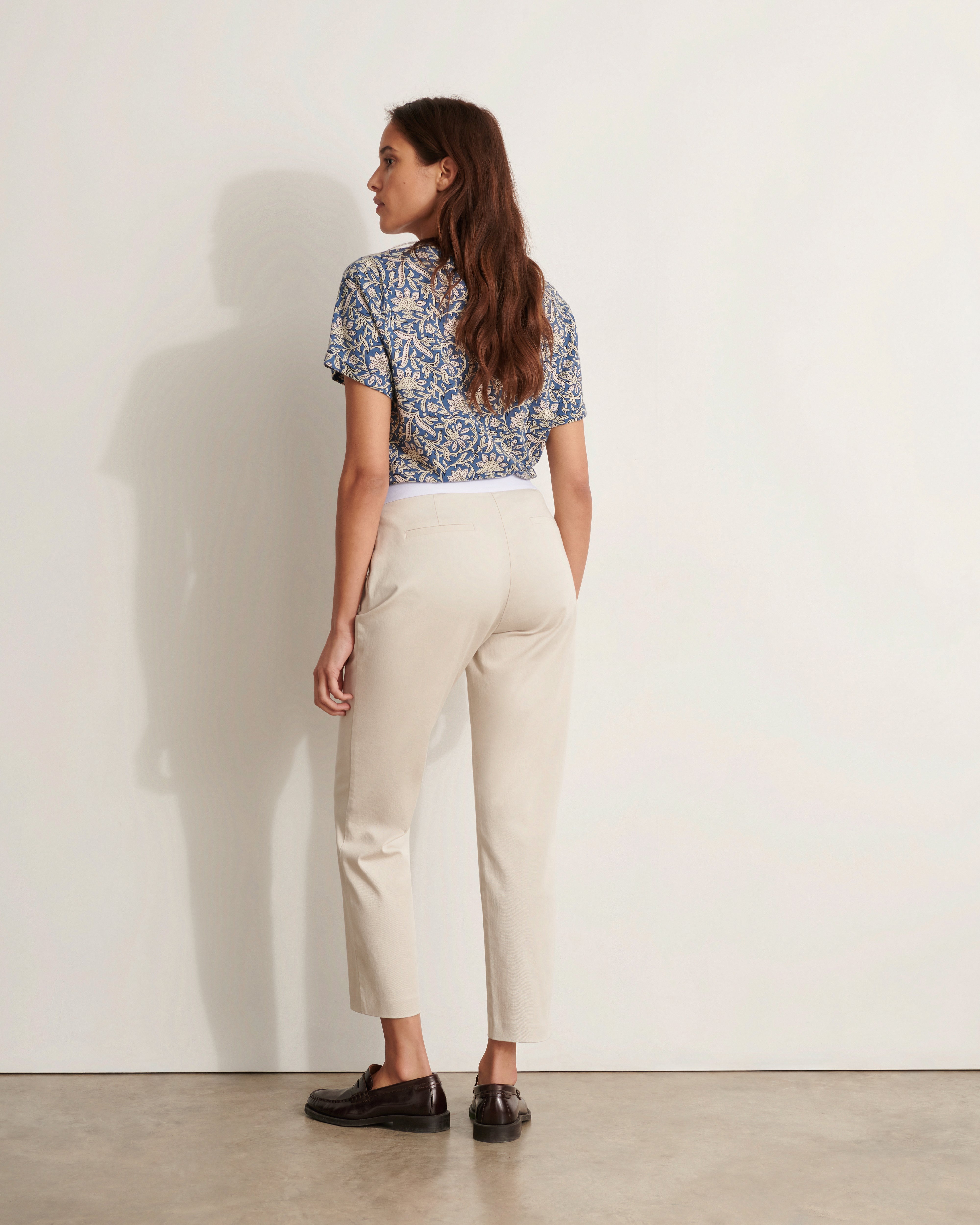 pantalon 7/8e droit en coton stretch beige