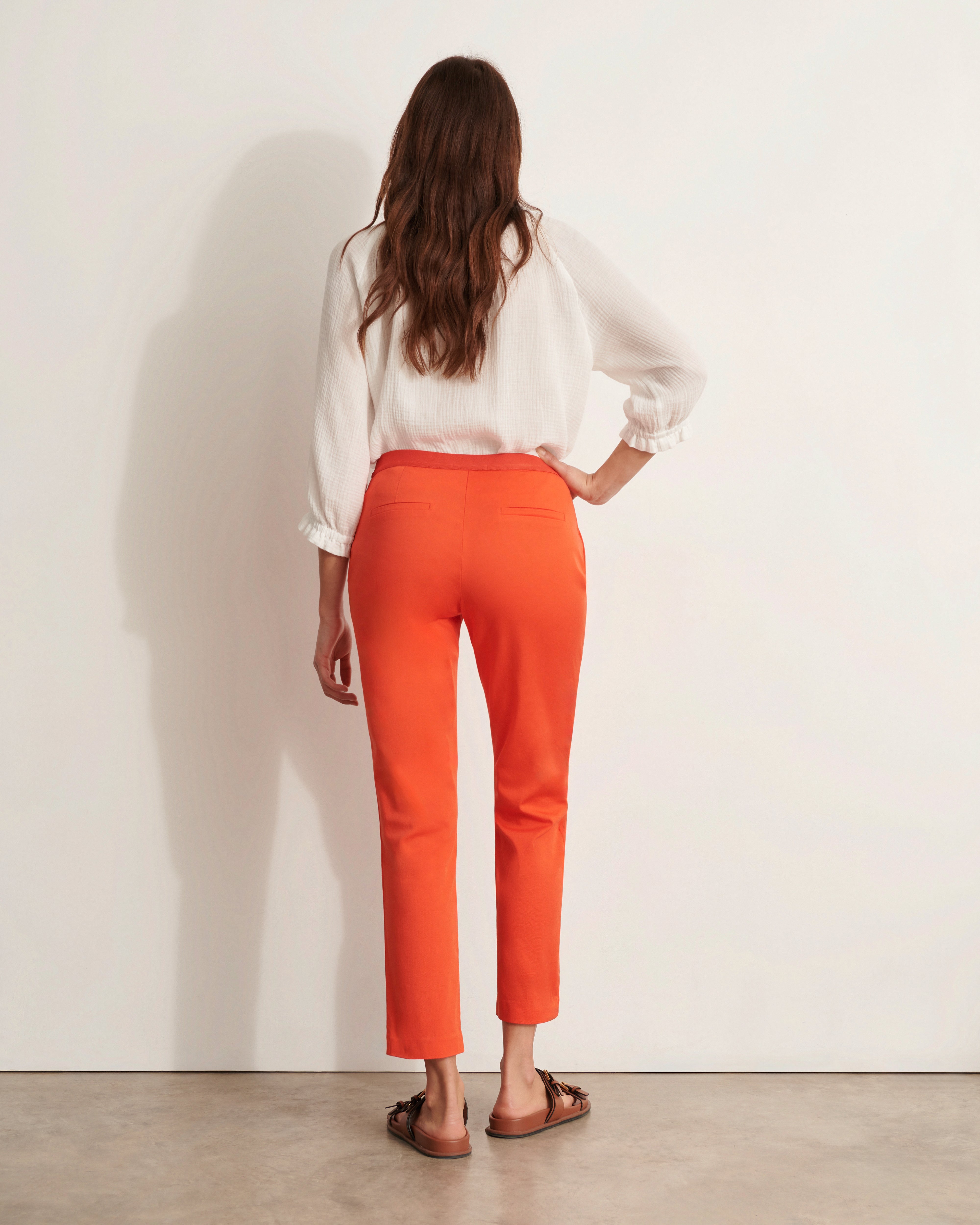 pantalon 7/8e droit en coton stretch orange