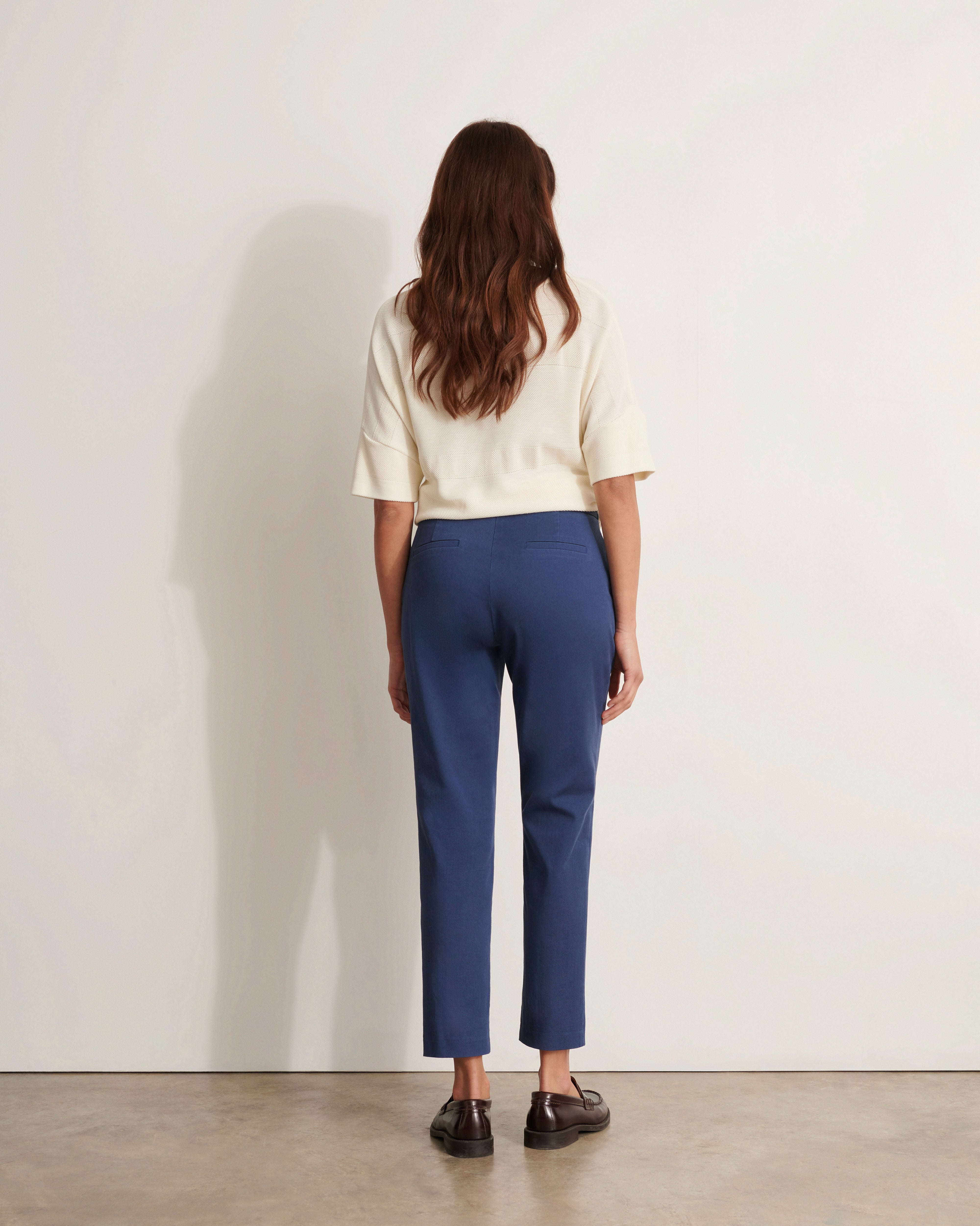 pantalon droit en coton stretch bleu