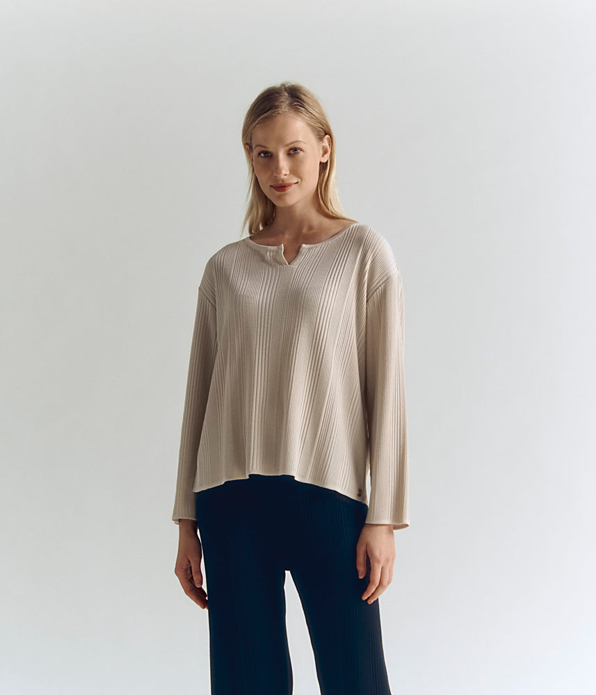 Flat rib knit sweater in eco-friendly viscose AFTERNOON/83010/015