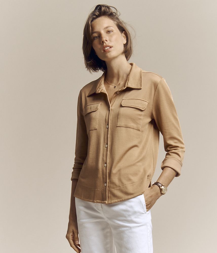 Piqué jersey, cotton and stretch viscose shirt CARAMEL/81219/042