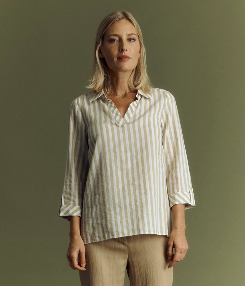 Camisa de rayas de algodón y lino CURACAO/85208/521