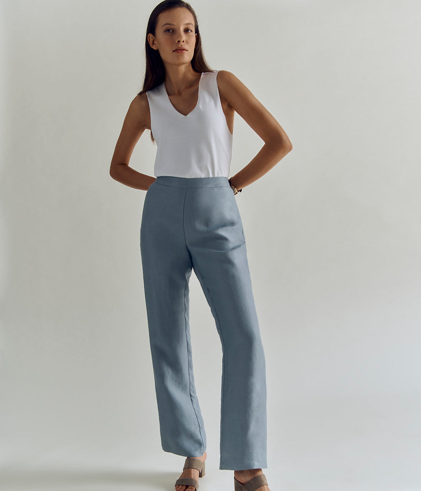 Fluid pants in viscose and linen PRISTAR-L/83292/454