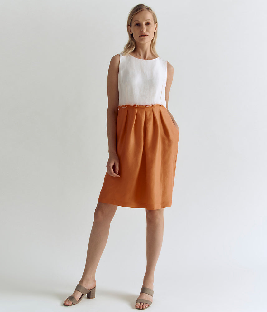 Two-tone dress in viscose and linen RITISTAR/83092/580